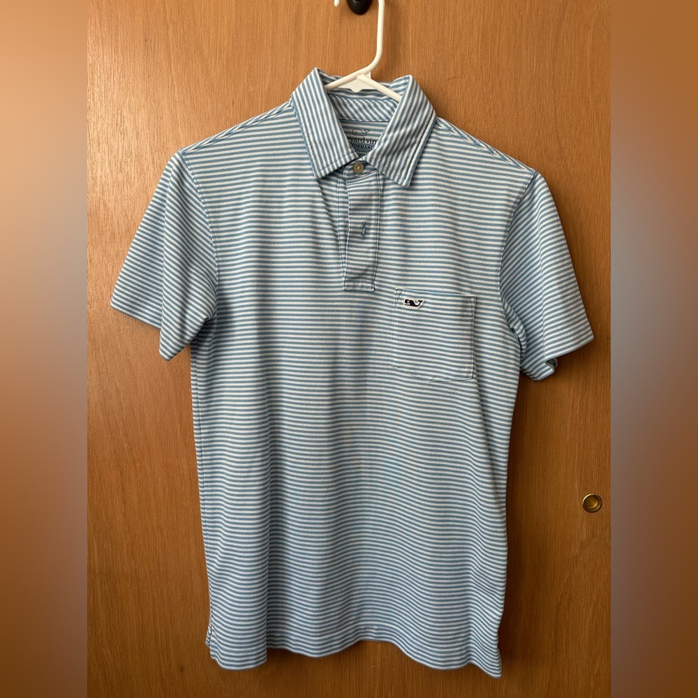 Vineyard Vines Light Blue and White Striped Polo